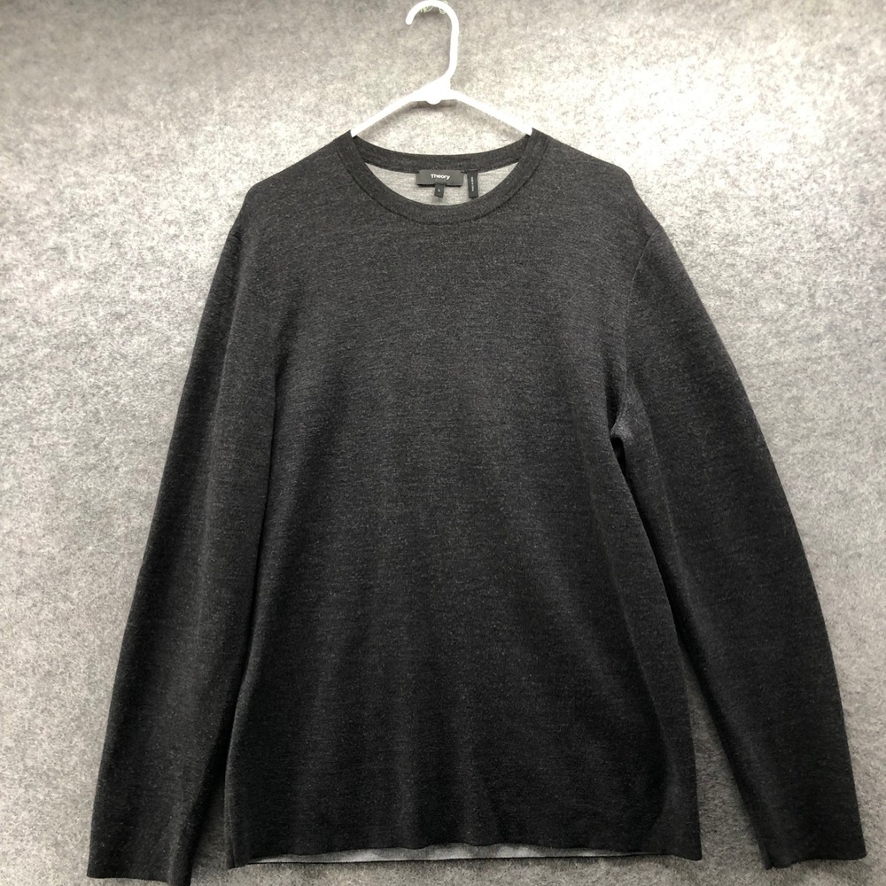 Theory Detroe C Milos M Mens Sweater Large Charcoal Gray Merino Wool Blend Knit